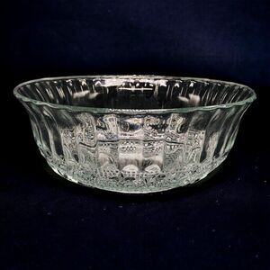 VTG KIG Indonesia Cut Glass Fruit Serving Bowl Diamond Vines Fluted Edges 7.5”